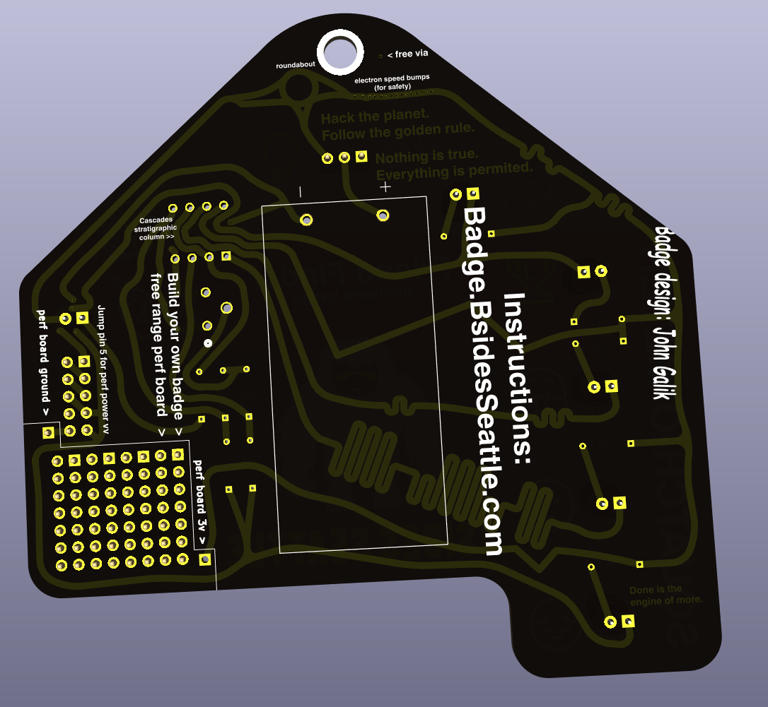 Unprofessional electronic design automation rendering of a conference badge